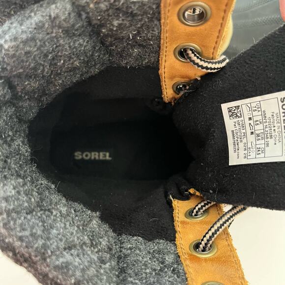 Sorel Duck Boot Size 7.5 Slimpack II Lace Up Brown Leather Gray Wool - Picture 15 of 15
